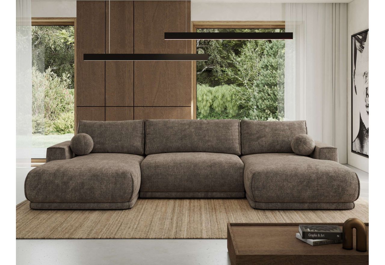 Narożnik RINA U - uniwersalny - brązowy, szenil grubo tkany