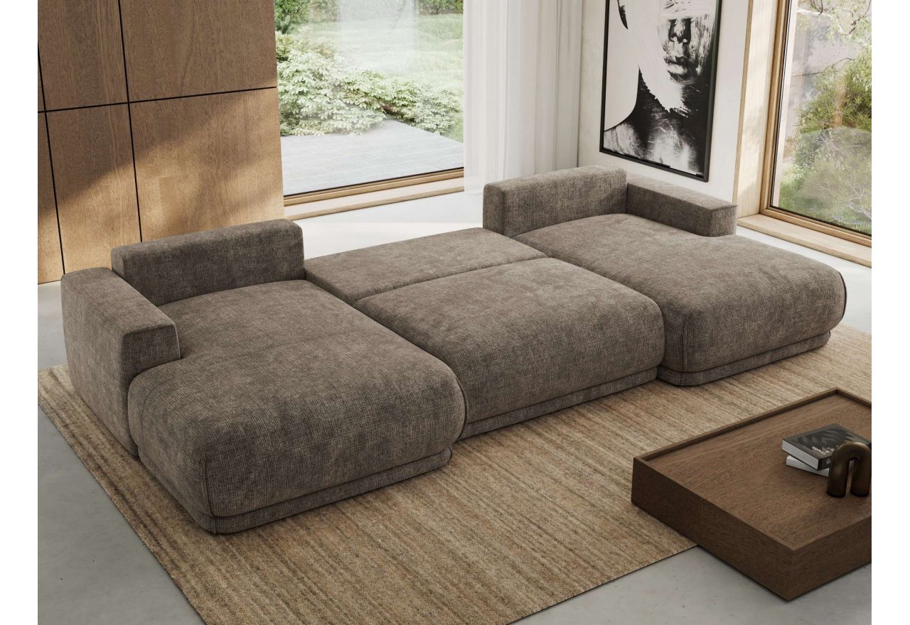 Narożnik RINA U - uniwersalny - brązowy, szenil grubo tkany