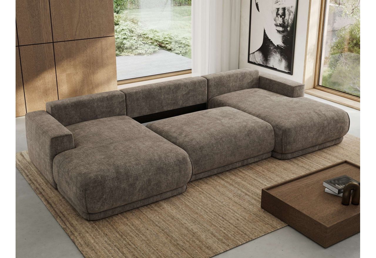 Narożnik RINA U - uniwersalny - brązowy, szenil grubo tkany