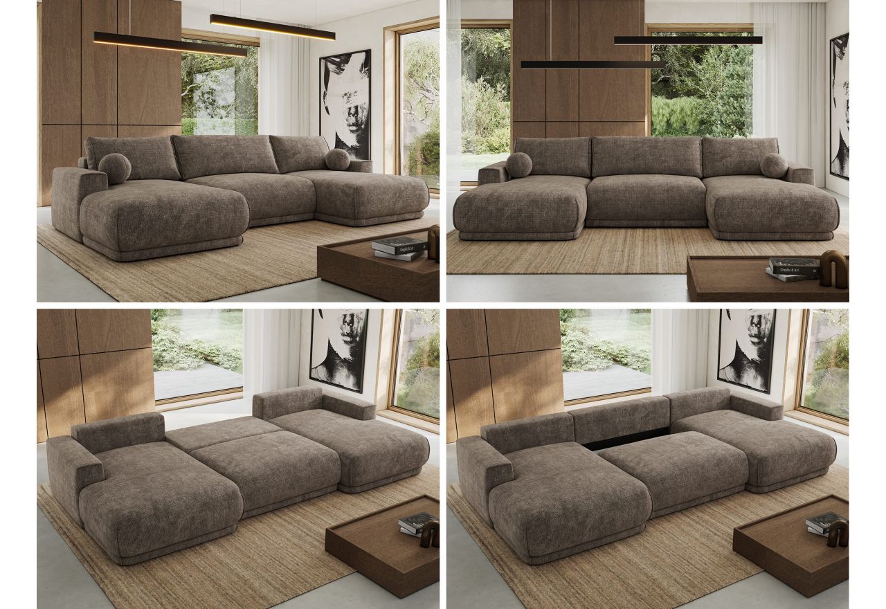 Narożnik RINA U - uniwersalny - brązowy, szenil grubo tkany