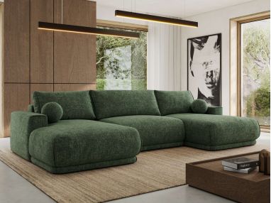 Narożnik RINA U - uniwersalny - ciemnozielony, szenil grubo tkany