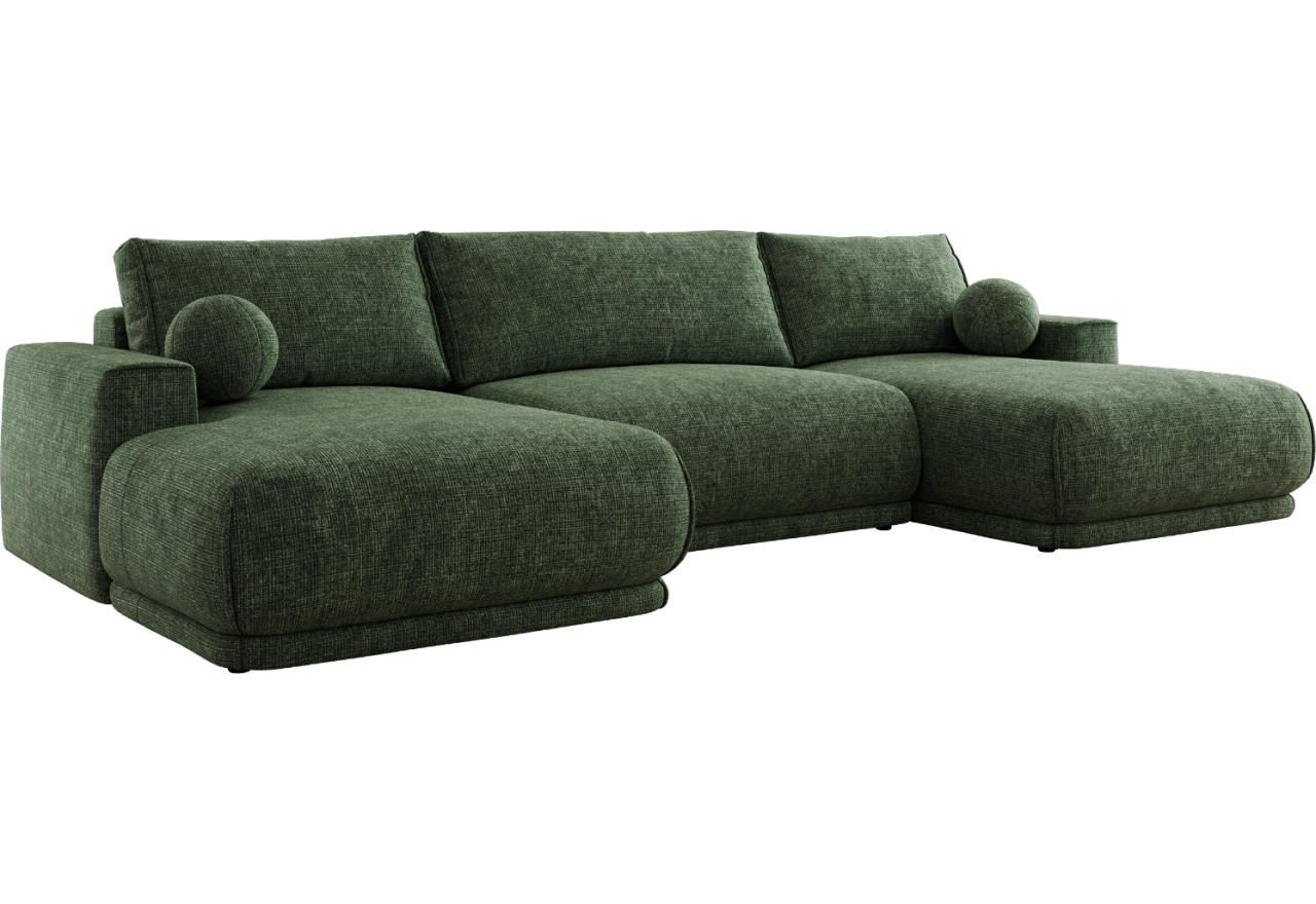 Narożnik RINA U - uniwersalny - ciemnozielony, szenil grubo tkany