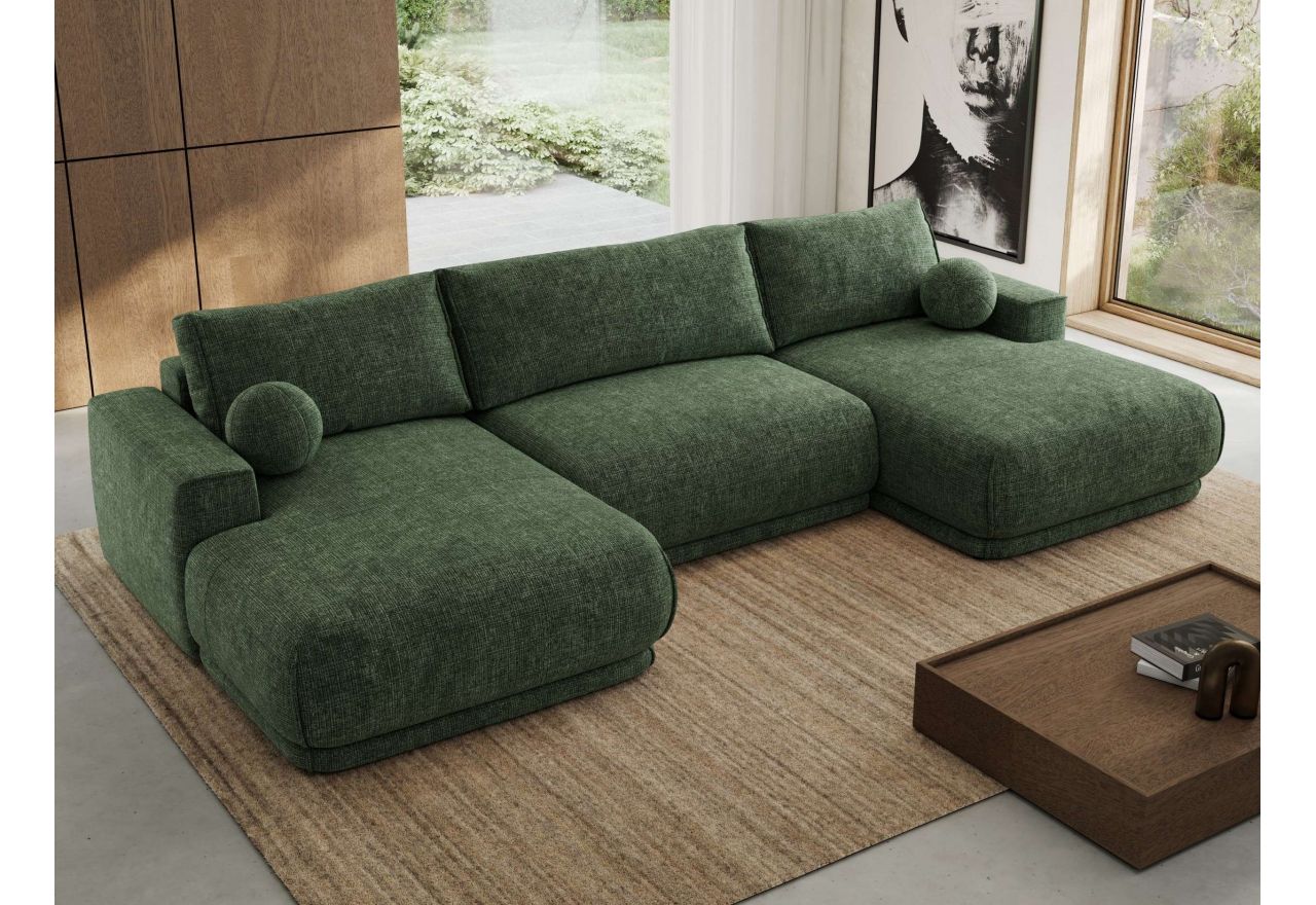 Narożnik RINA U - uniwersalny - ciemnozielony, szenil grubo tkany