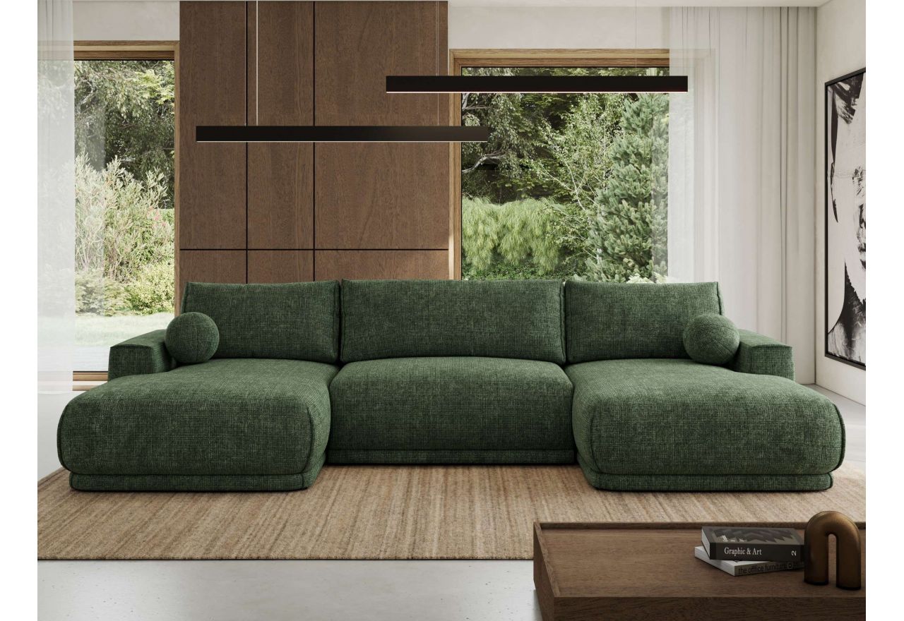 Narożnik RINA U - uniwersalny - ciemnozielony, szenil grubo tkany