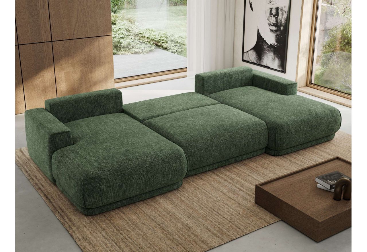 Narożnik RINA U - uniwersalny - ciemnozielony, szenil grubo tkany