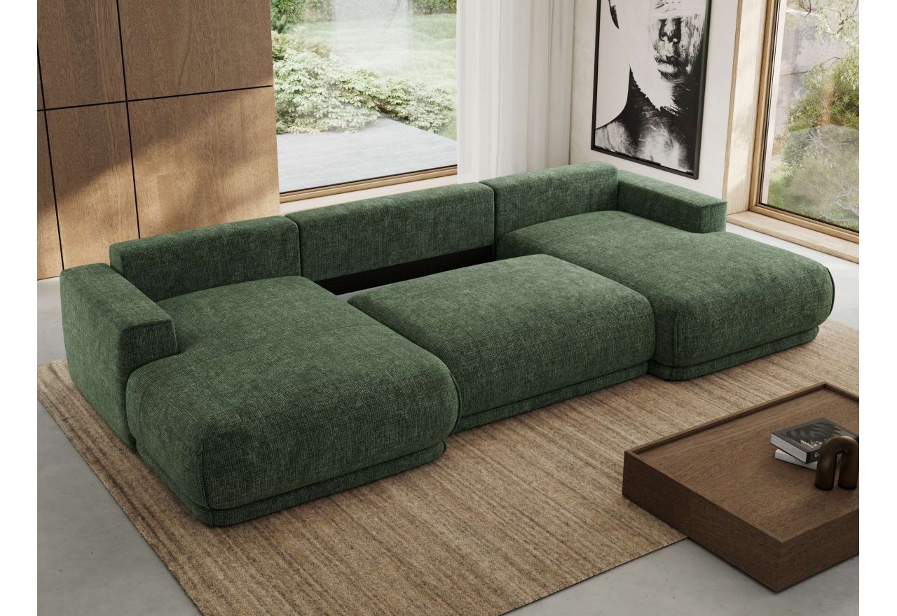 Narożnik RINA U - uniwersalny - ciemnozielony, szenil grubo tkany