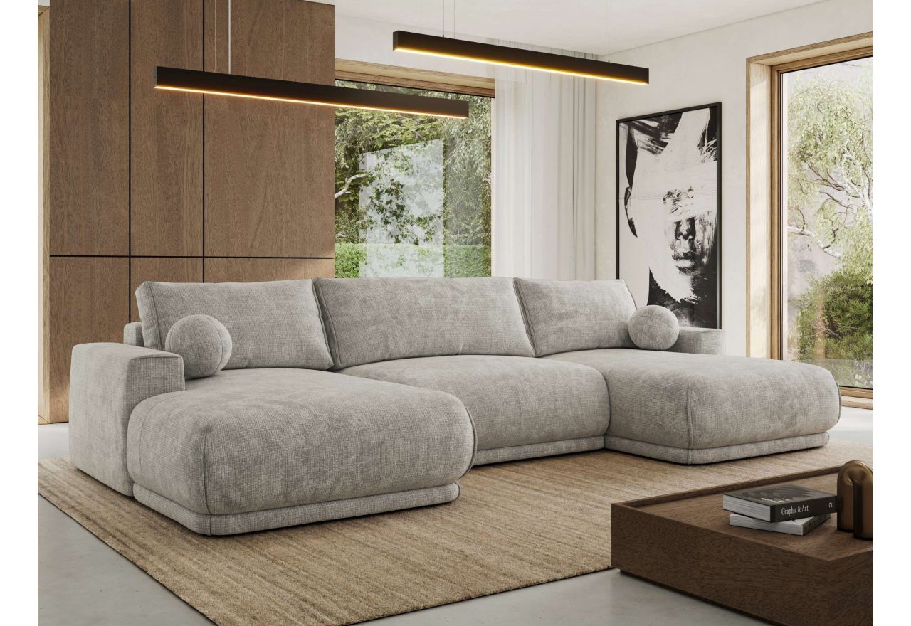 Narożnik RINA U - uniwersalny - jasnoszary, szenil grubo tkany