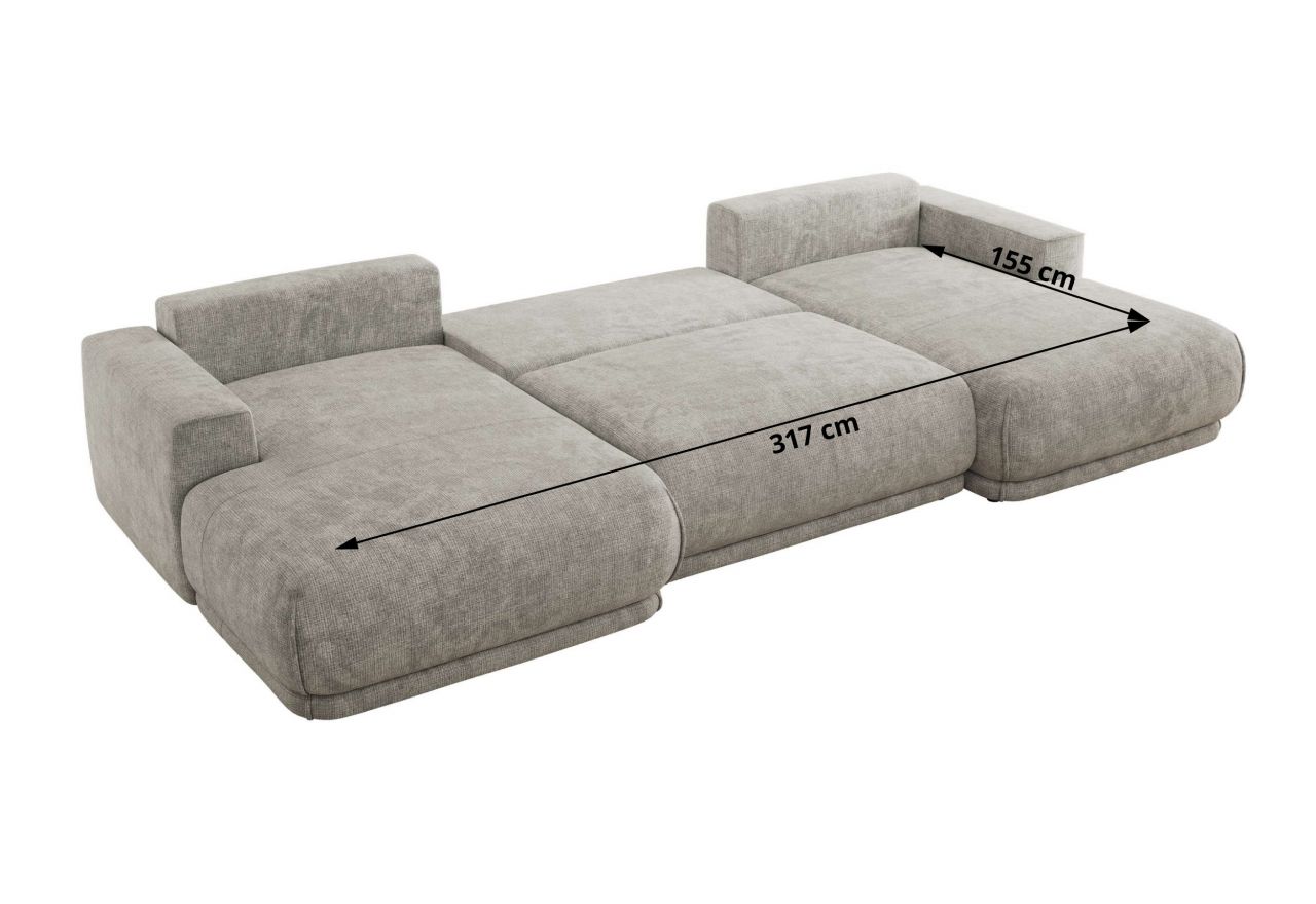 Narożnik RINA U - uniwersalny - jasnoszary, szenil grubo tkany