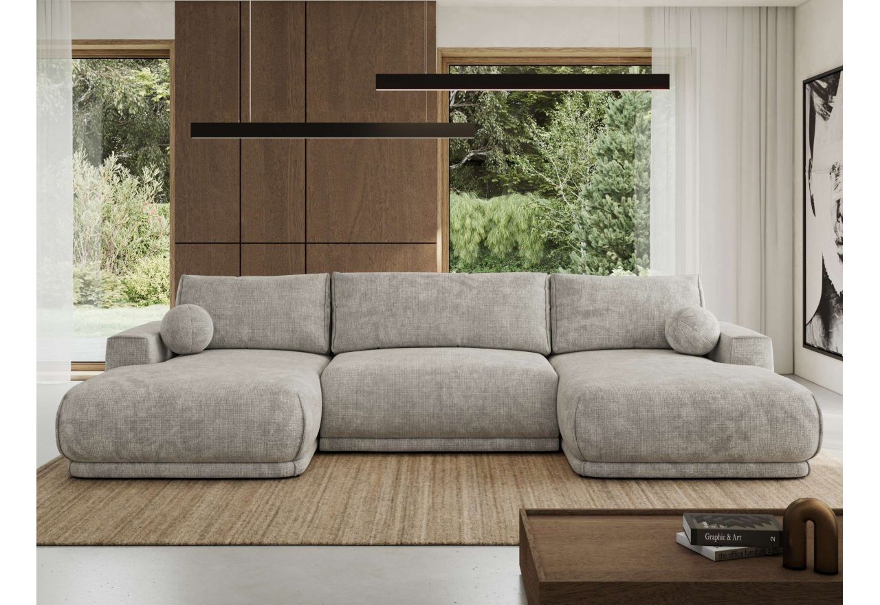 Narożnik RINA U - uniwersalny - jasnoszary, szenil grubo tkany