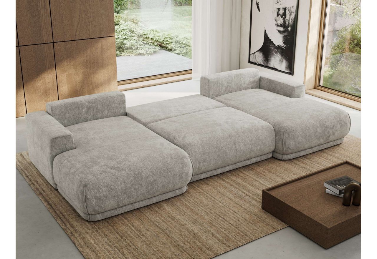 Narożnik RINA U - uniwersalny - jasnoszary, szenil grubo tkany