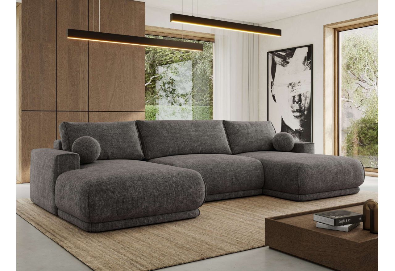 Narożnik RINA U - uniwersalny - szary, szenil grubo tkany