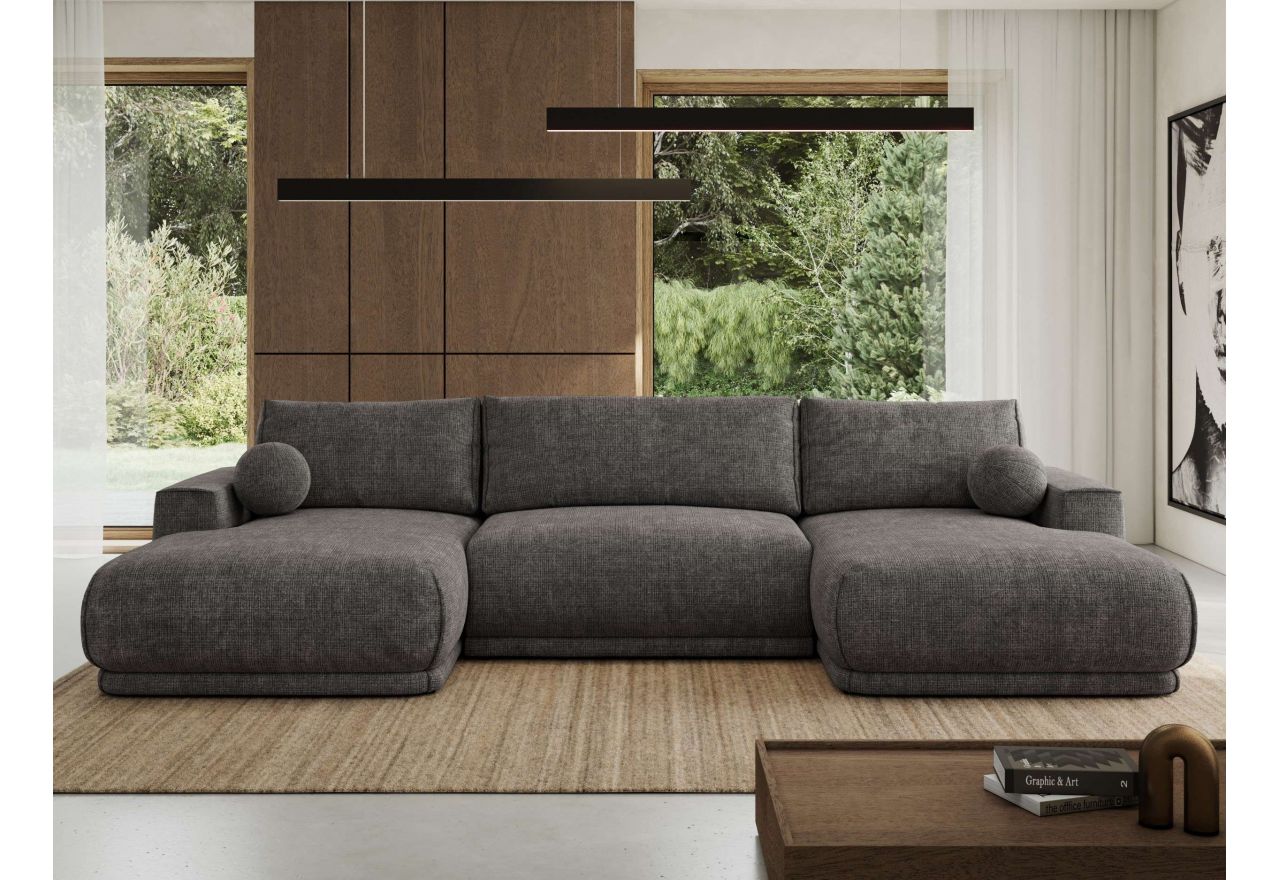 Narożnik RINA U - uniwersalny - szary, szenil grubo tkany