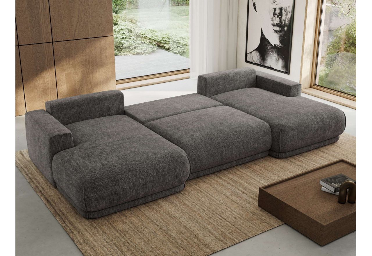 Narożnik RINA U - uniwersalny - szary, szenil grubo tkany