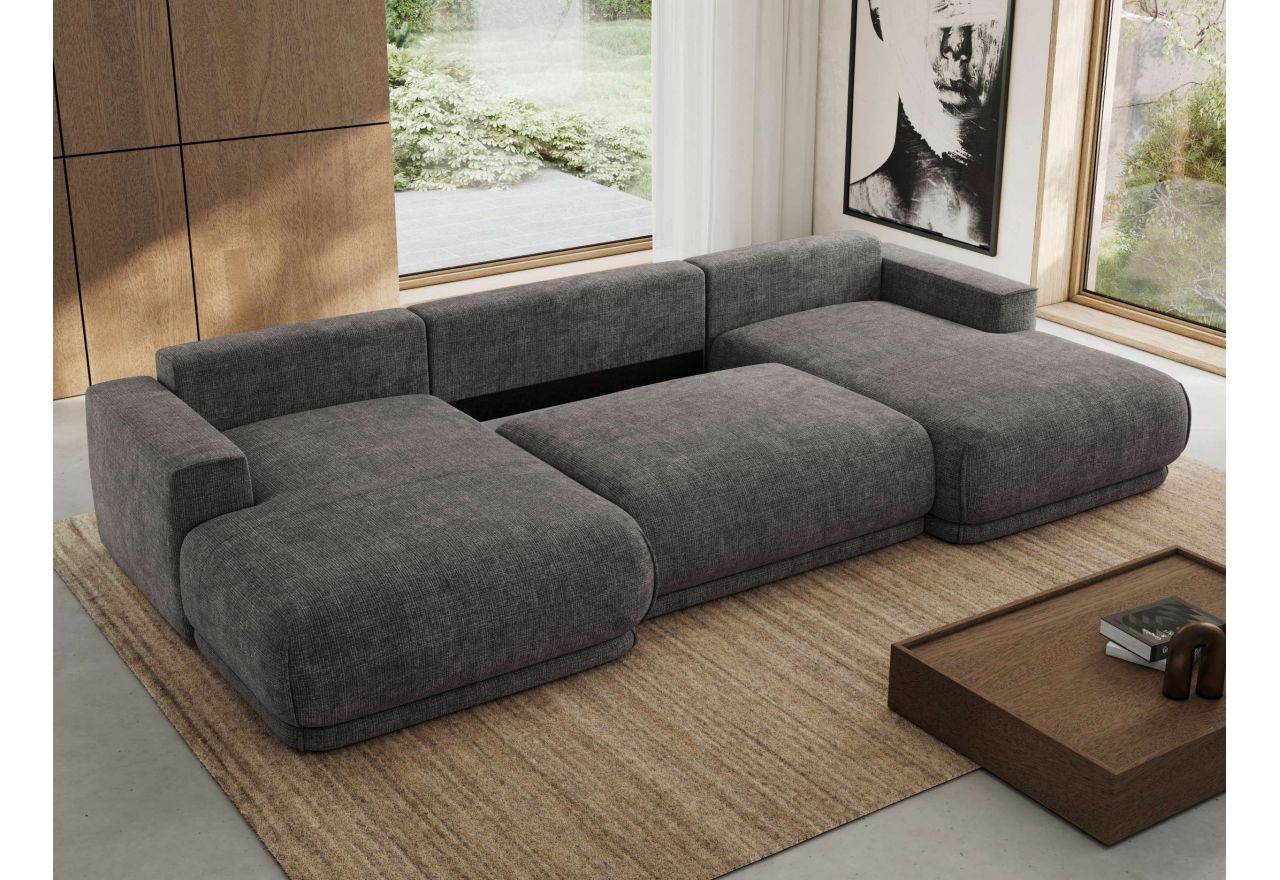 Narożnik RINA U - uniwersalny - szary, szenil grubo tkany