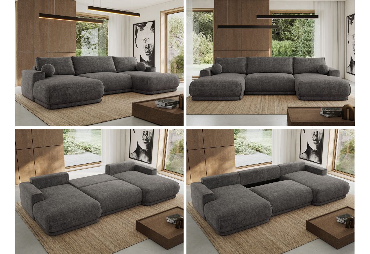 Narożnik RINA U - uniwersalny - szary, szenil grubo tkany