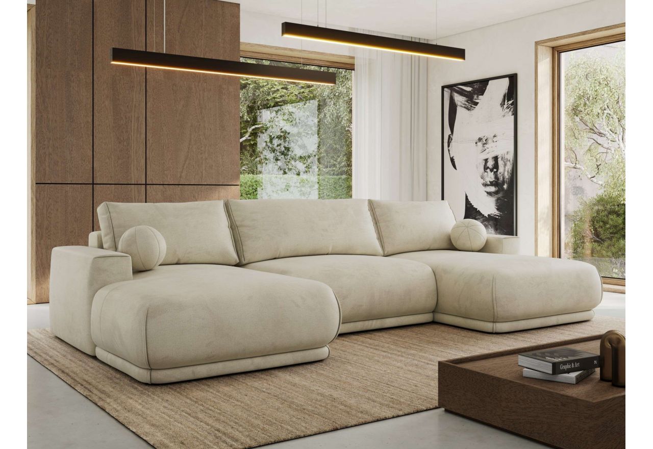 Narożnik RINA U - uniwersalny - beżowy, welwet