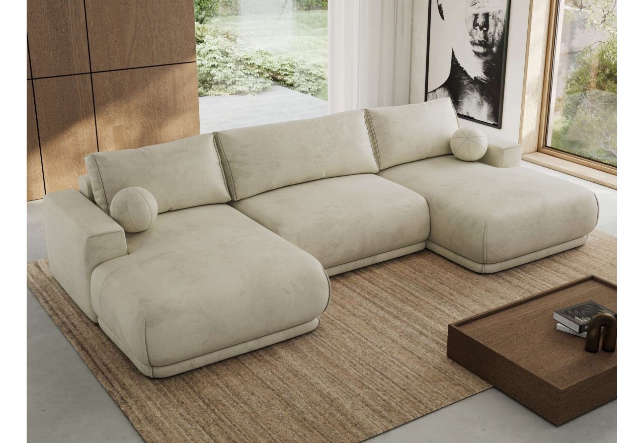 Narożnik RINA U - uniwersalny - beżowy, welwet