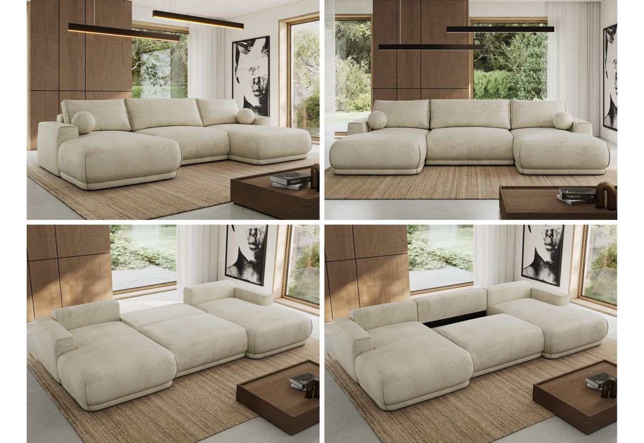 Narożnik RINA U - uniwersalny - beżowy, welwet