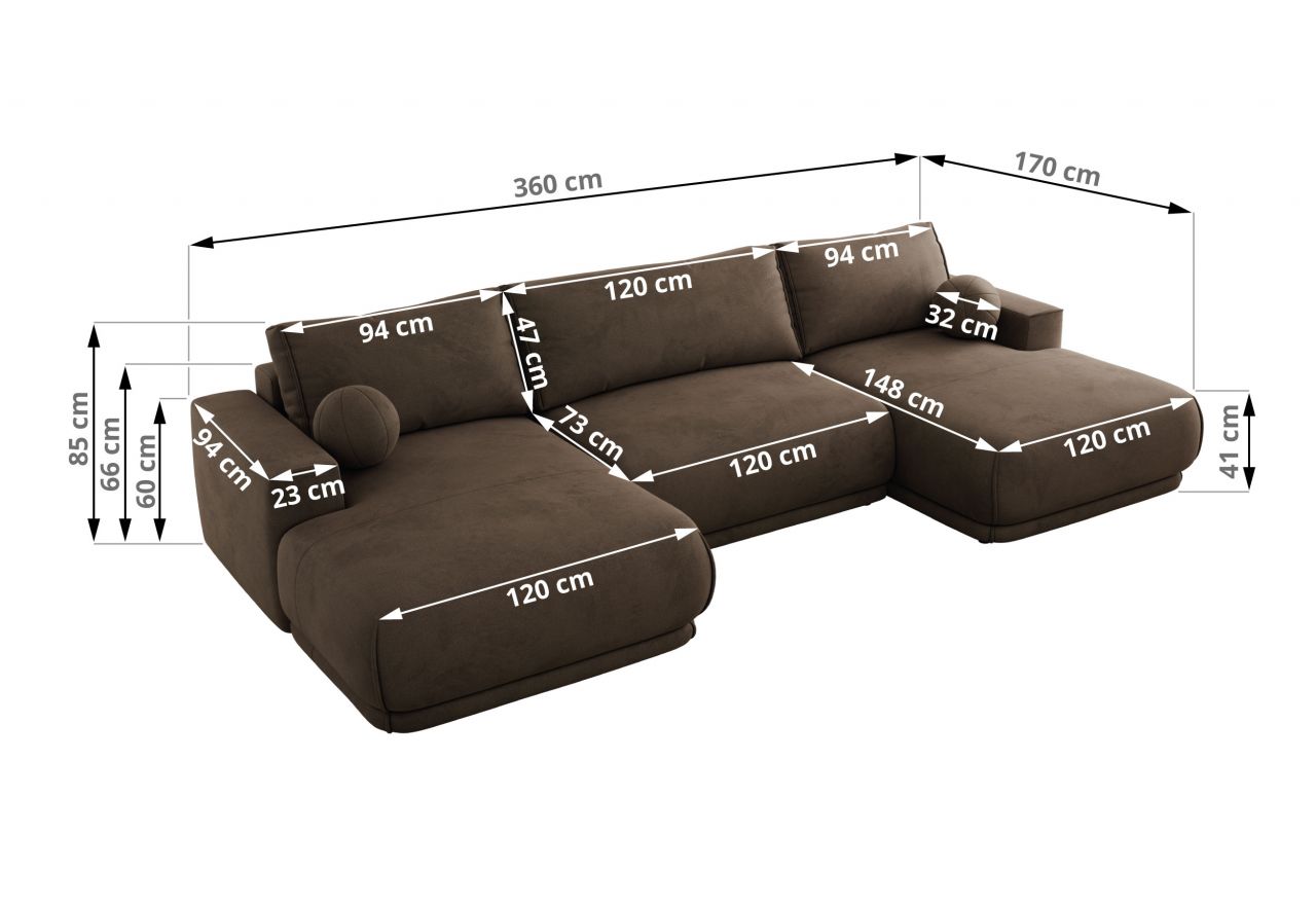 Narożnik RINA U - uniwersalny - brązowy, welwet