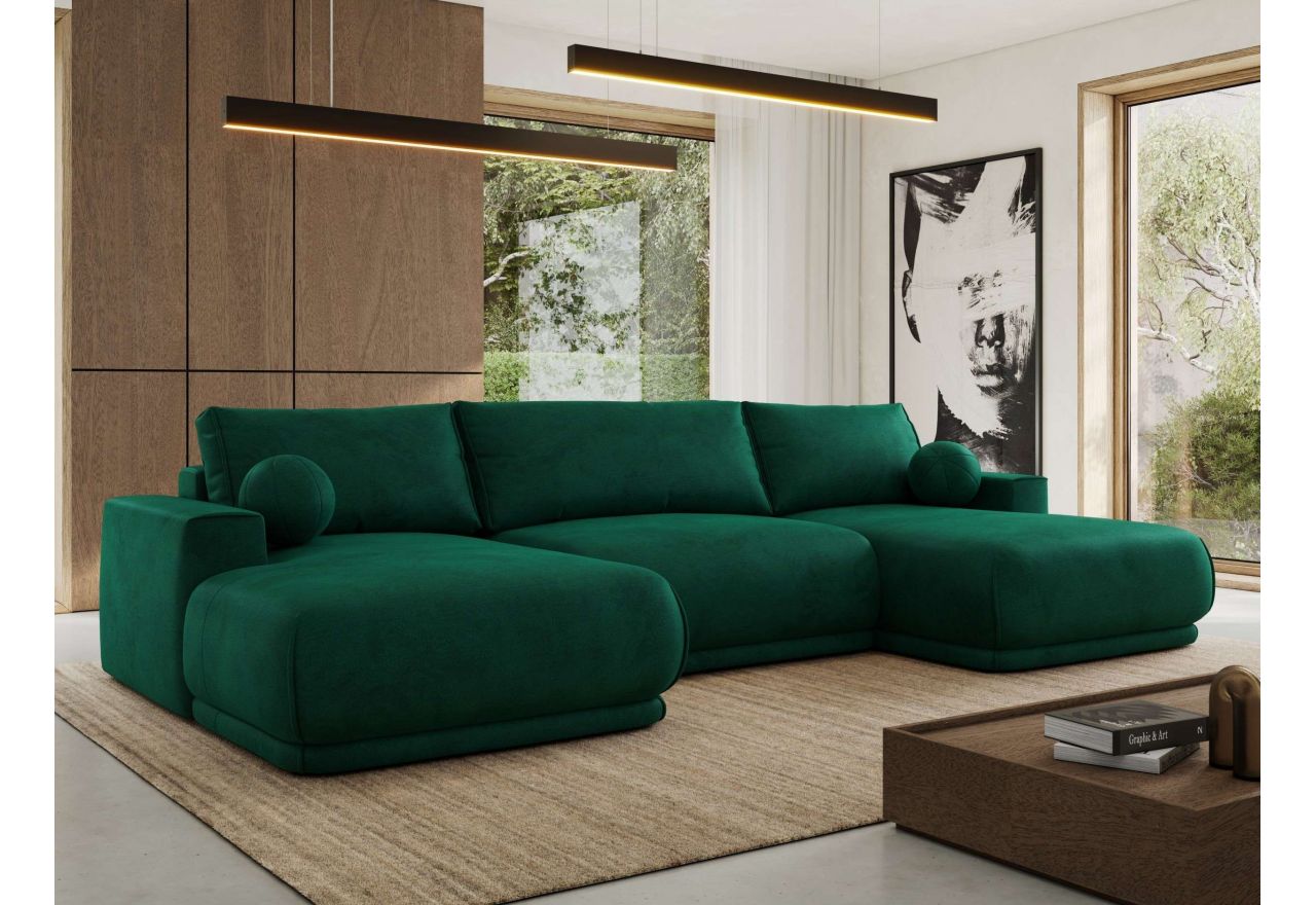 Narożnik RINA U - uniwersalny - ciemnozielony, welwet