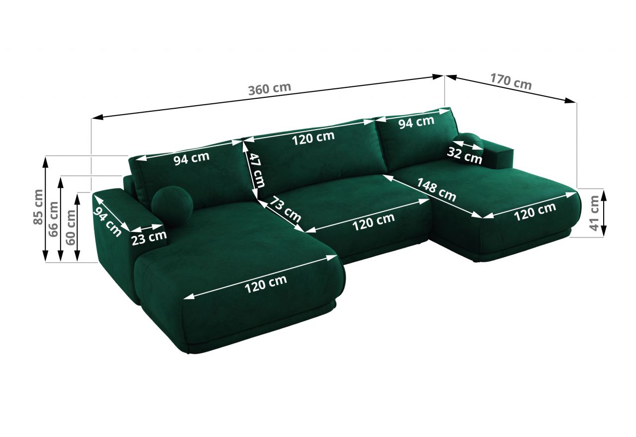 Narożnik RINA U - uniwersalny - ciemnozielony, welwet