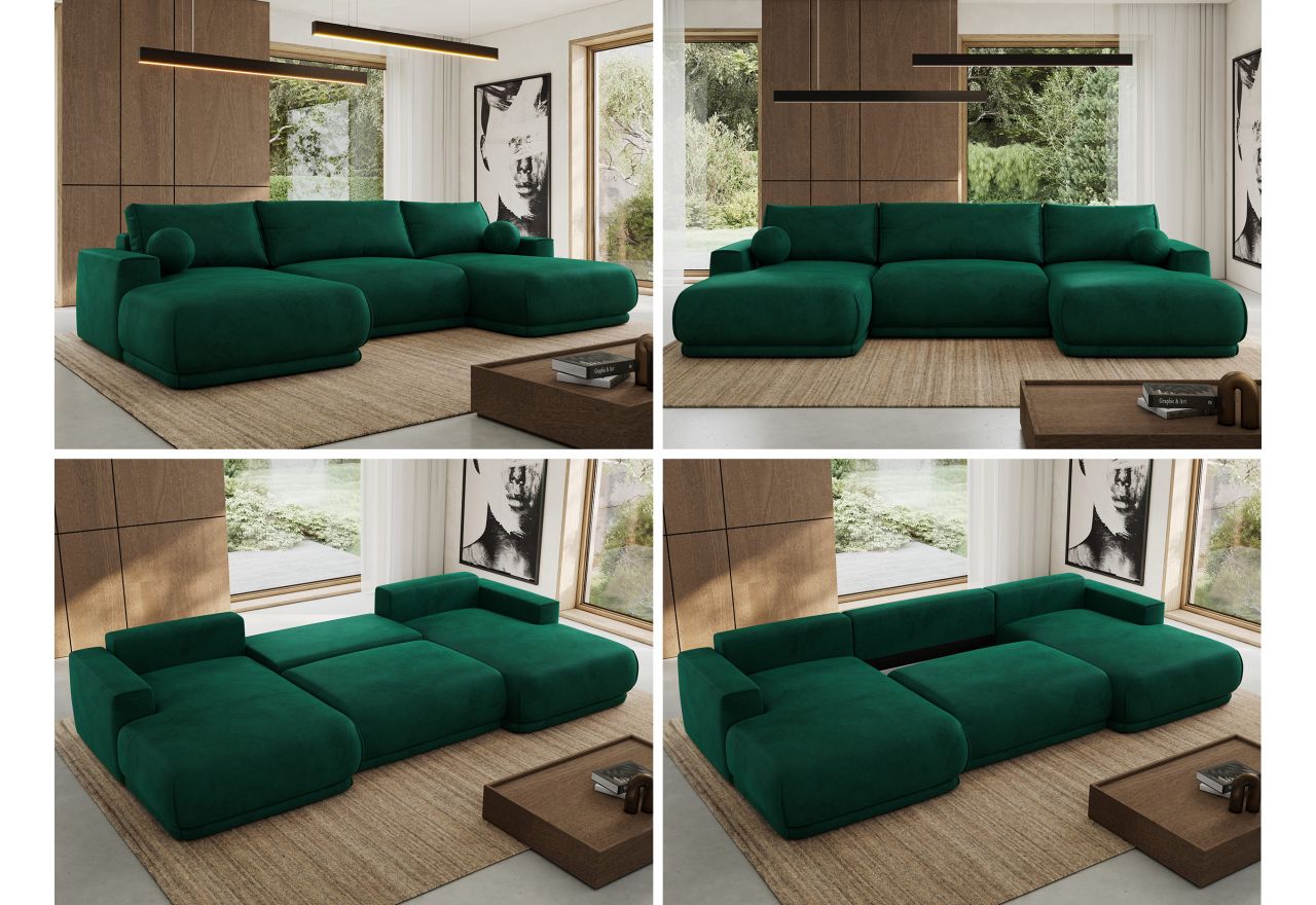 Narożnik RINA U - uniwersalny - ciemnozielony, welwet