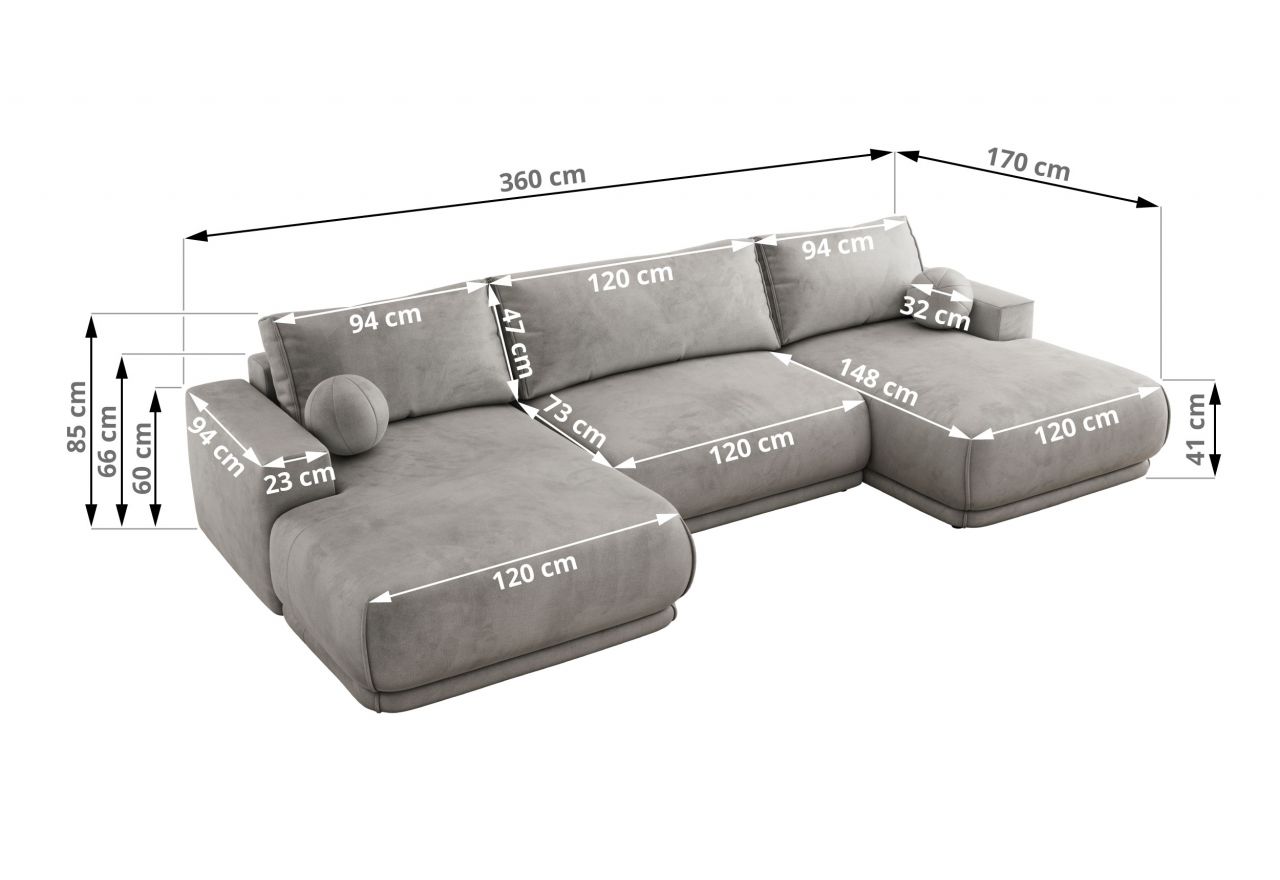 Narożnik RINA U - uniwersalny - jasnoszary, welwet