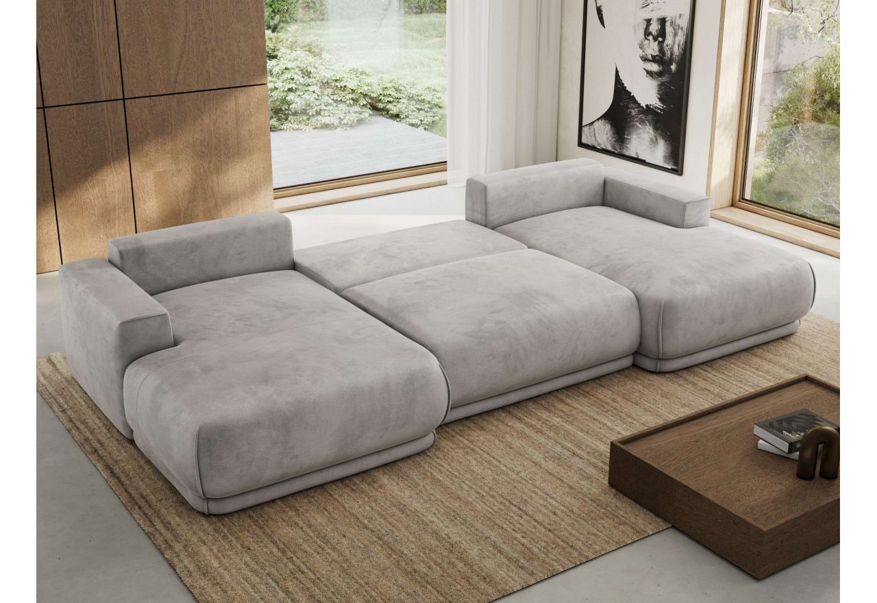 Narożnik RINA U - uniwersalny - jasnoszary, welwet