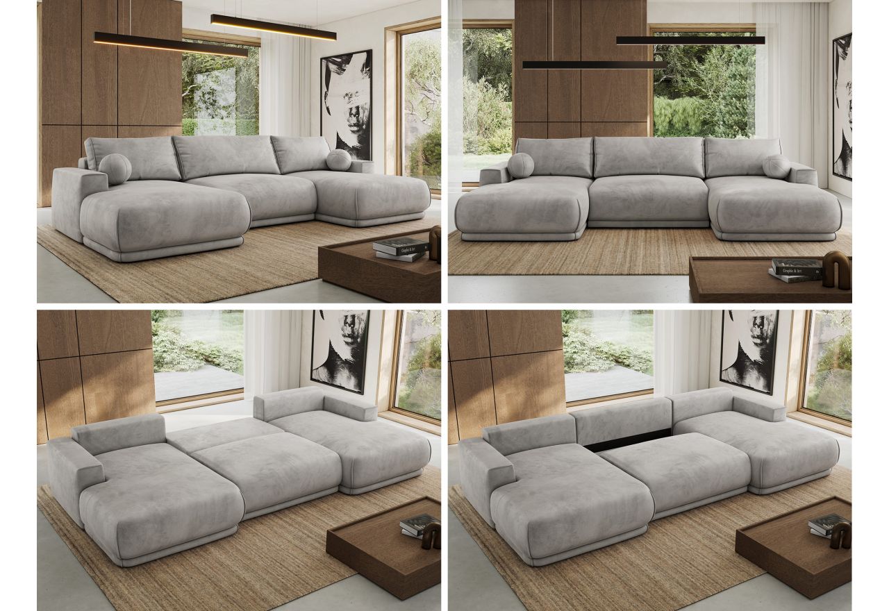 Narożnik RINA U - uniwersalny - jasnoszary, welwet