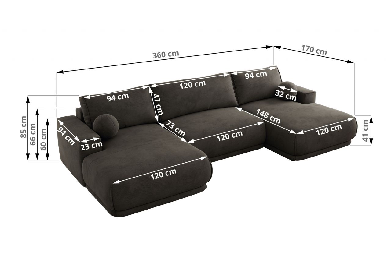 Narożnik RINA U - uniwersalny - ciemnoszary, welwet