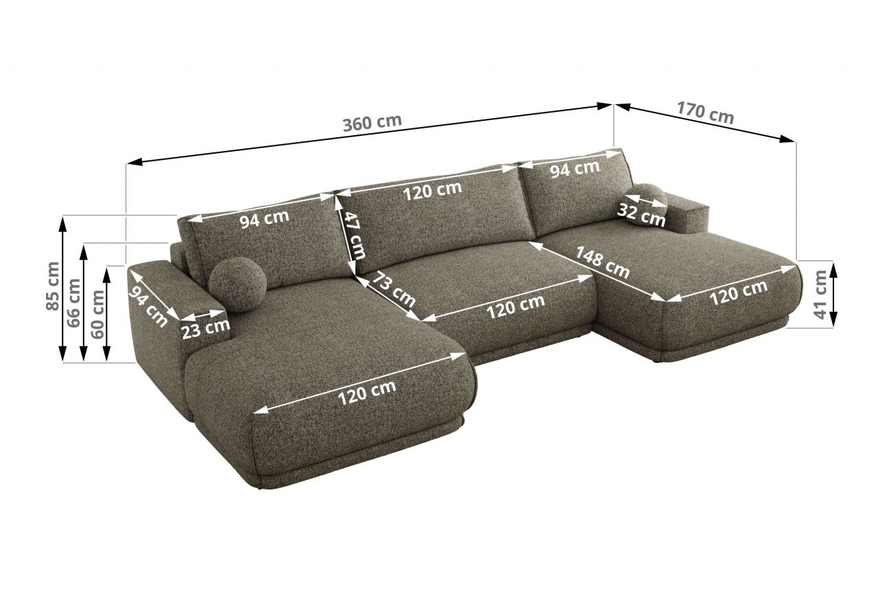 Narożnik RINA U - uniwersalny - szary, struktura