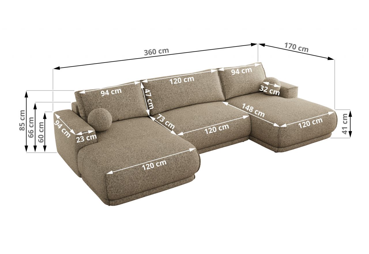 Narożnik RINA U - uniwersalny - ciemnobeżowy, struktura