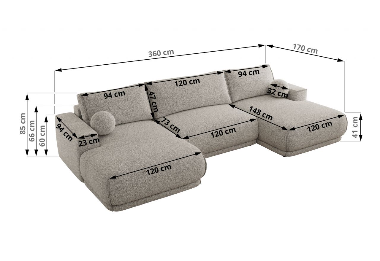 Narożnik RINA U - uniwersalny - jasnoszary, struktura