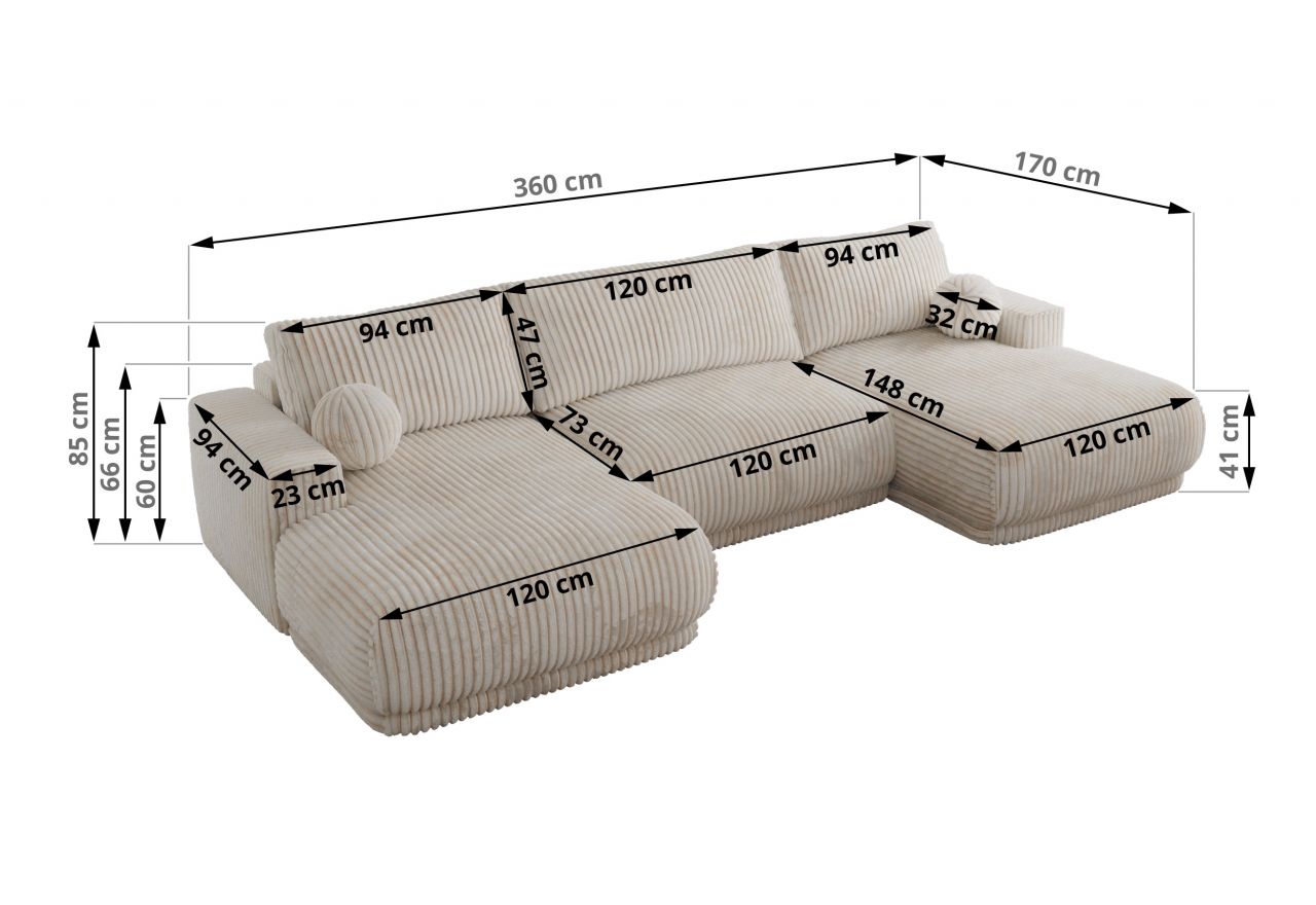 Narożnik RINA U - uniwersalny - beżowy, sztruks