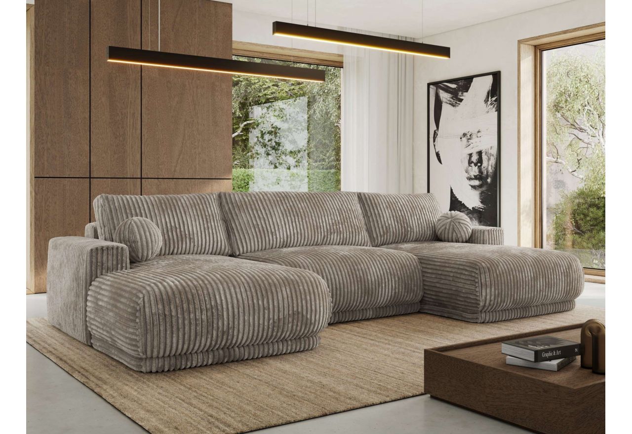 Narożnik RINA U - uniwersalny - jasnobrązowy, sztruks