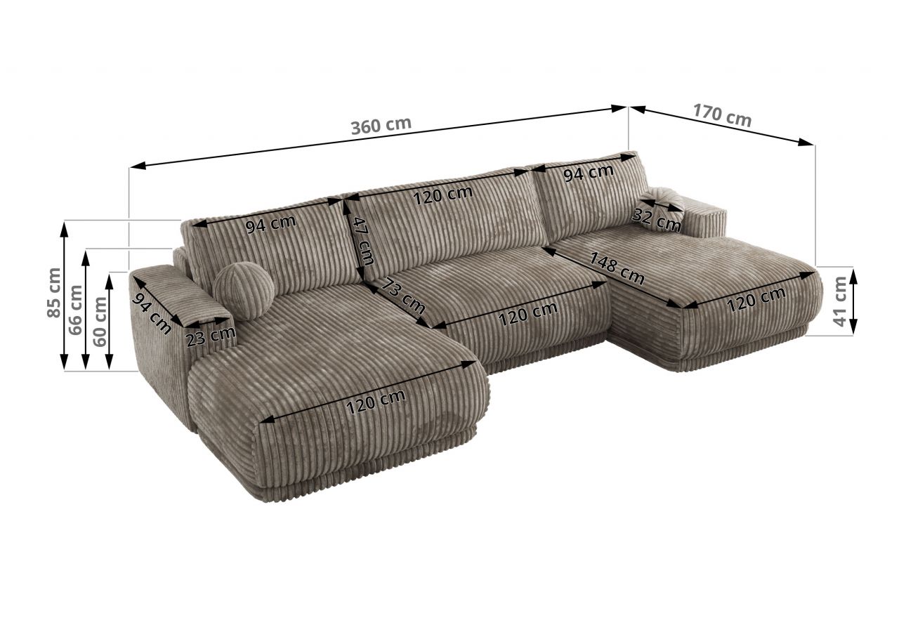 Narożnik RINA U - uniwersalny - jasnobrązowy, sztruks