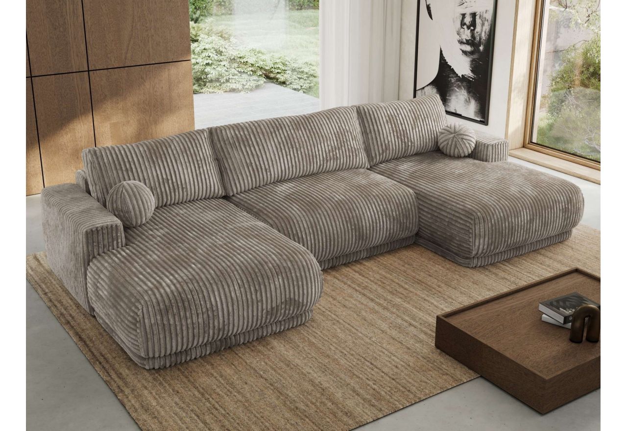 Narożnik RINA U - uniwersalny - jasnobrązowy, sztruks