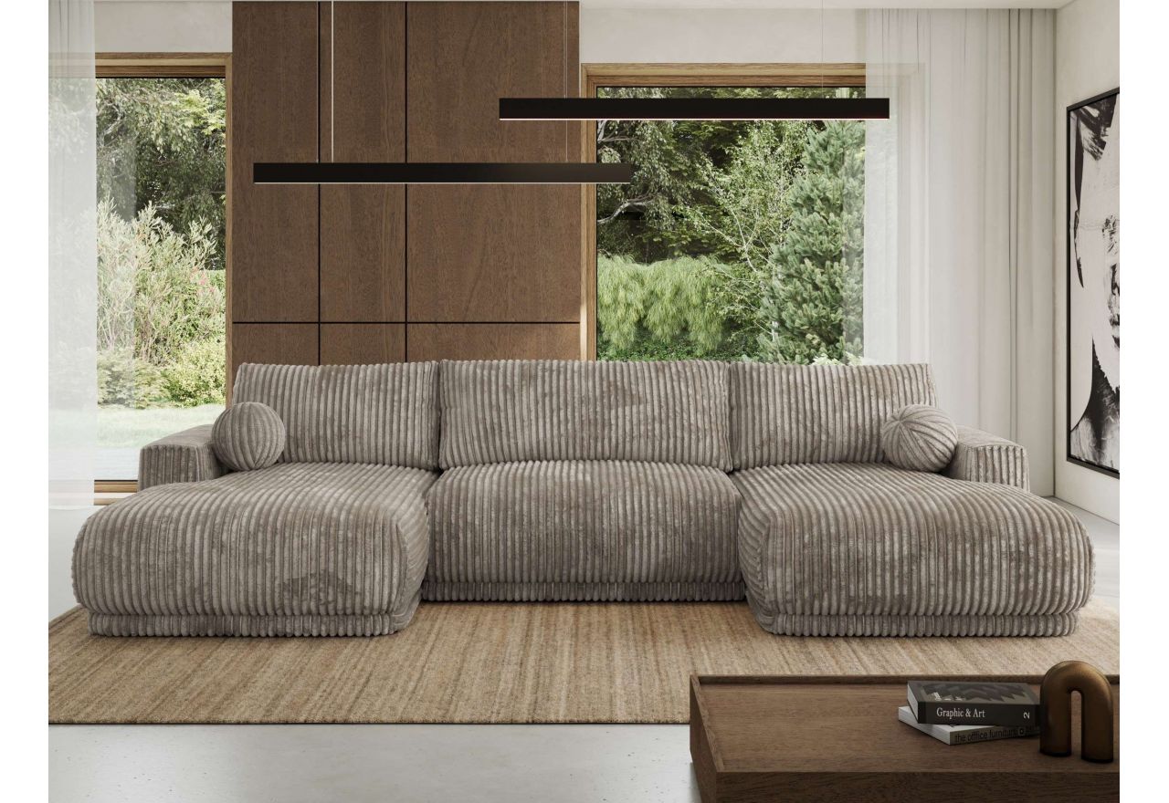 Narożnik RINA U - uniwersalny - jasnobrązowy, sztruks