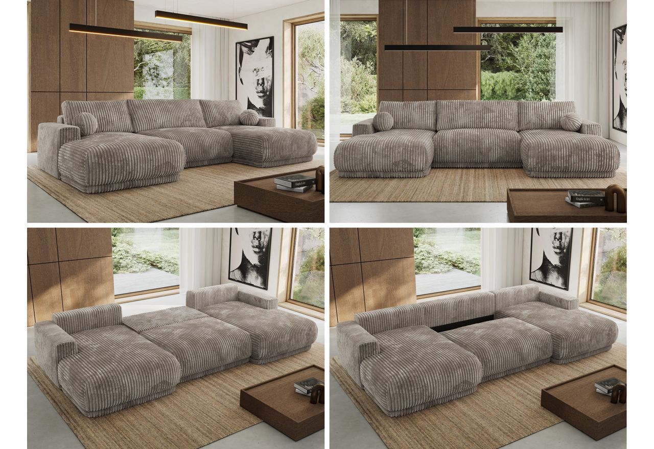 Narożnik RINA U - uniwersalny - jasnobrązowy, sztruks