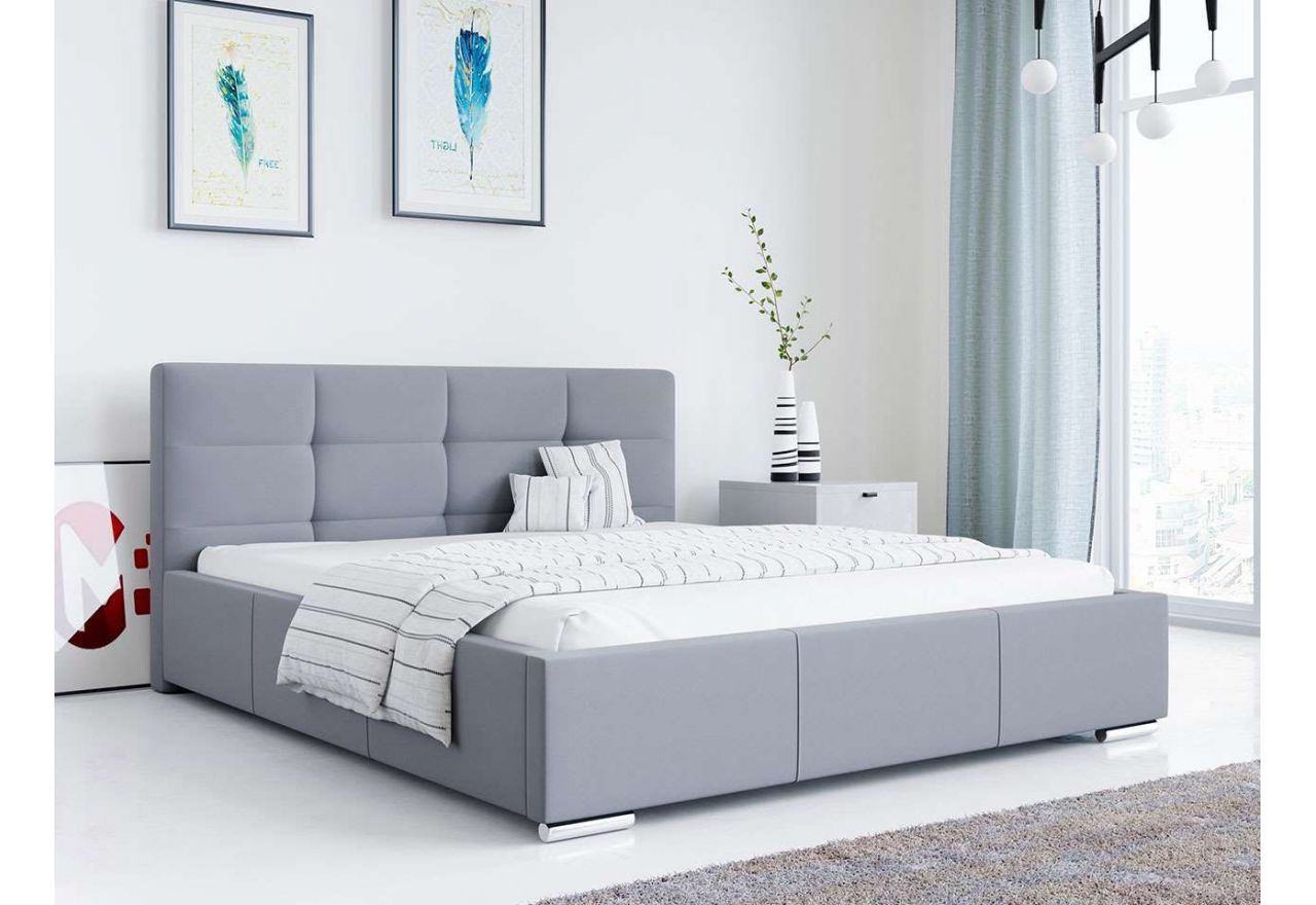 Szare tapicerowane, podwójne łóżko 140x200 cm dla dwojga do sypialni - LATON / Casablanca 2314