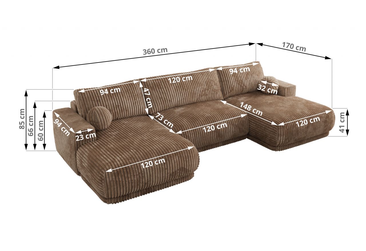 Narożnik RINA U - uniwersalny - brązowy, sztruks