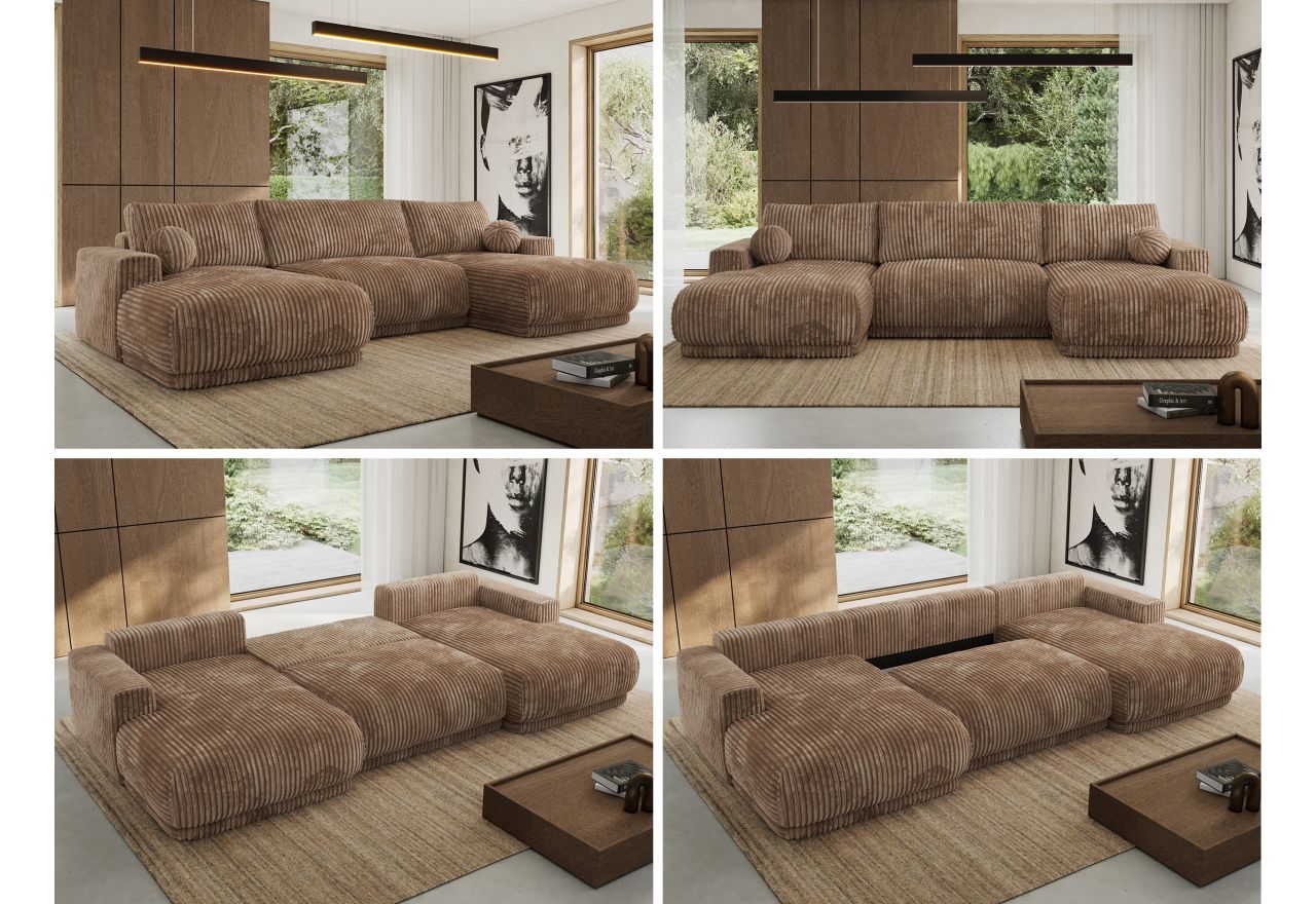 Narożnik RINA U - uniwersalny - brązowy, sztruks