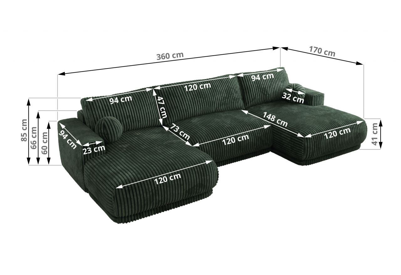 Narożnik RINA U - uniwersalny - ciemnozielony, sztruks