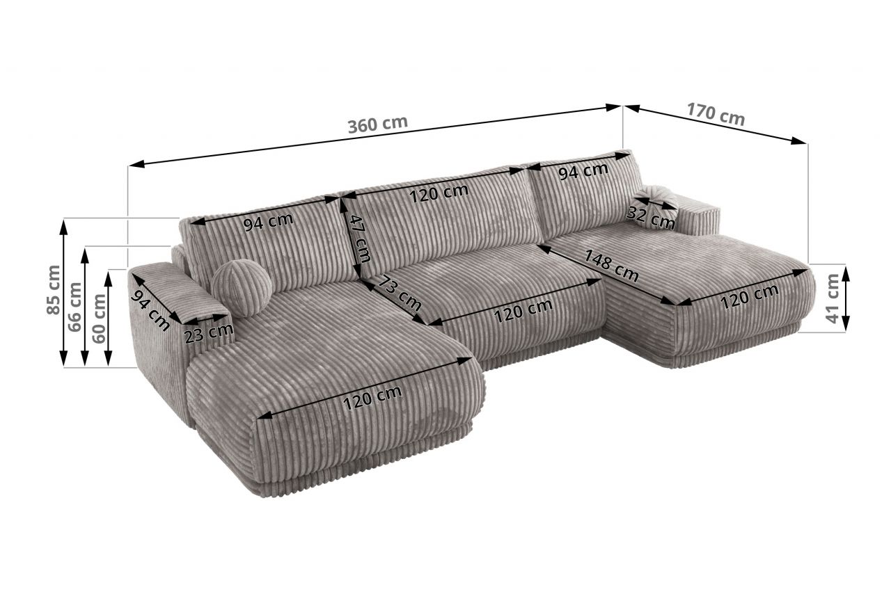 Narożnik RINA U - uniwersalny - jasnoszary, sztruks