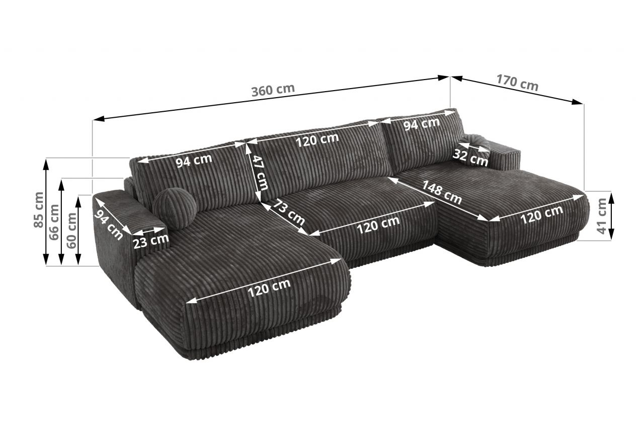 Narożnik RINA U - uniwersalny - szary, sztruks