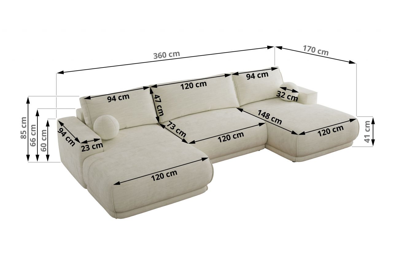 Narożnik RINA U - uniwersalny - kremowy, szenil gładki