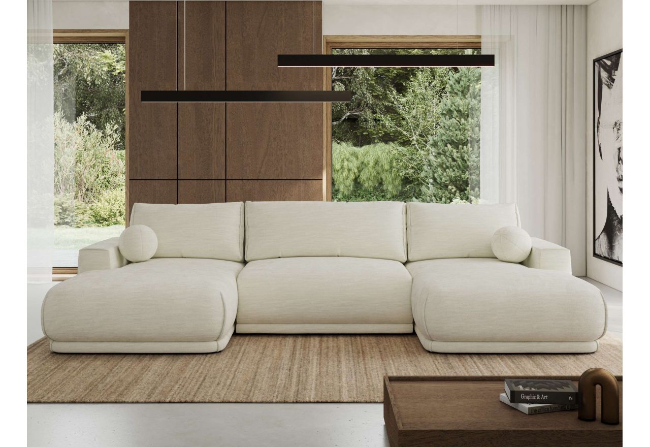 Narożnik RINA U - uniwersalny - kremowy, szenil gładki