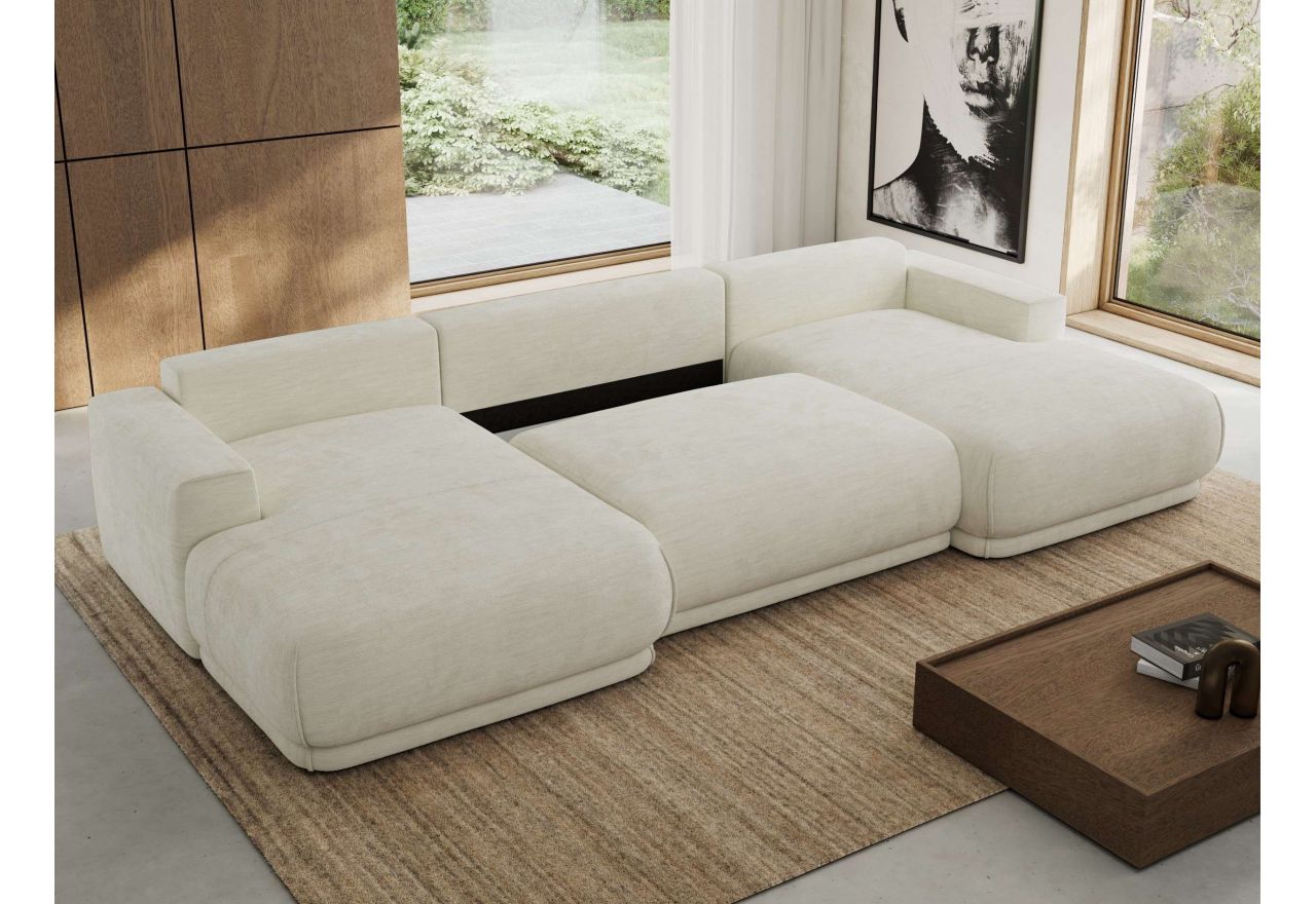 Narożnik RINA U - uniwersalny - kremowy, szenil gładki