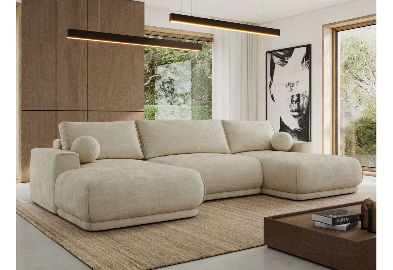 Narożnik RINA U - uniwersalny - beżowy, szenil gładki