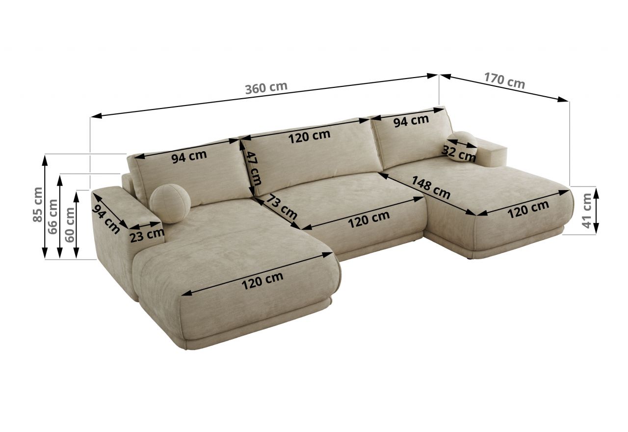 Narożnik RINA U - uniwersalny - beżowy, szenil gładki